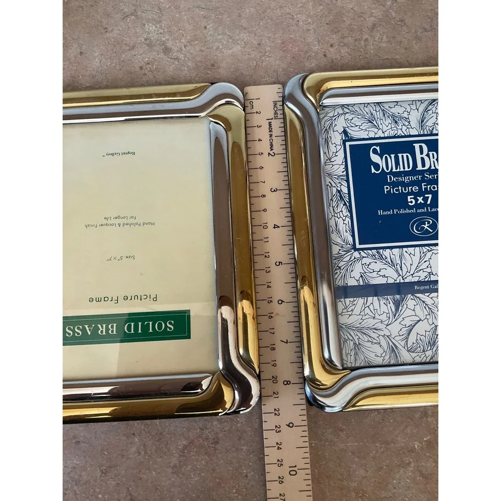 Regent Gallery Solid Brass 5x7 Picture Frames Two Tone Gold Silver Set of 2